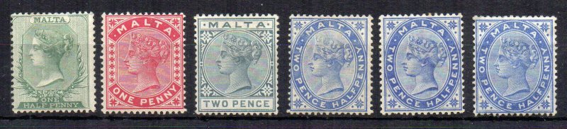 Malta 1885-90 values to 2 1/2d MLH