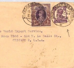 INDIA KGVI Air Mail 2r Cover *AHMEDABAD RAILWAY PURA* CDS 1946 Chicago PJ223