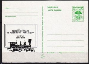 Slovenia, 1993 issue. 120 Years of Railroad Line. Postal Card. ^