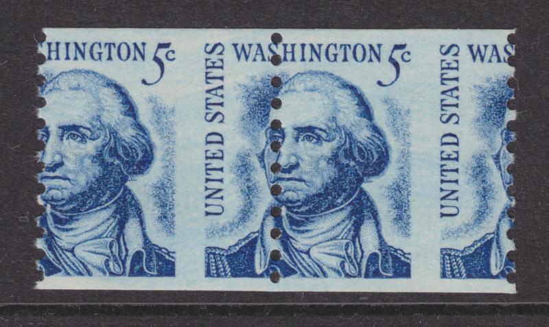 US Sc 1304 MNH. 1966 5c blue Washington, Misperf Coil Pair, VF error