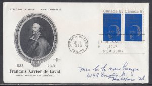 Canada Scott 611 Pair Rose Craft FDC - Francois Xavier de Laval