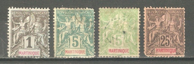 Martinique 1892-1899, Sc # 33 Mint Hinged*, Sc # 36-37, Sc # 43, VF USED  