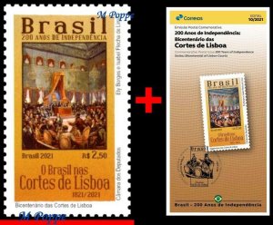 21-10 BRAZIL 2021 200 YEARS OF LISBON COURTS AND INDEPENDENCE, MNH + BROCHURE