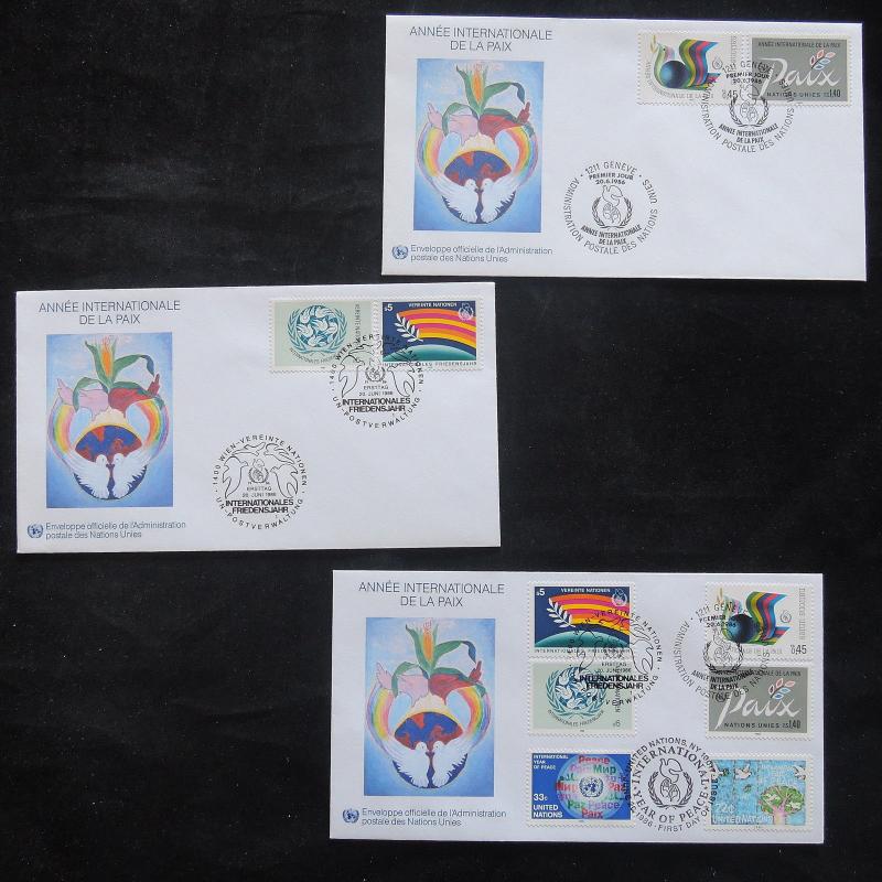 ZS-T215 UNITED NATIONS - Fdc, 1986, Year Of Peace, Lot Of 3 Different Covers