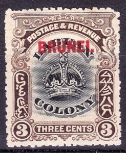 BRUNEI 1906 3c Black & Sepia Stamp of Labuan over stamp in Red SG14 MH