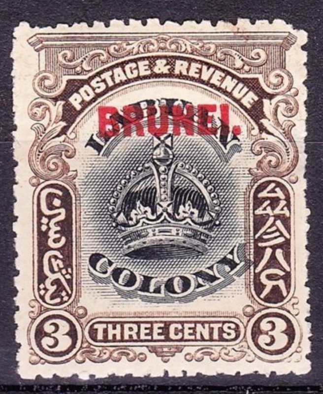 BRUNEI 1906 3c Black & Sepia Stamp of Labuan over stamp in Red SG14 MH