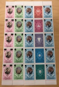 Uganda 1981 - ROYAL WEDDING - Revalue -Set of 3 Sheets of 10 Scott #314-16 - MNH