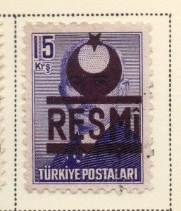 Turkey 1951-54 Early Issue Fine Used 15k. Optd Resmi Star & Crescent 085542