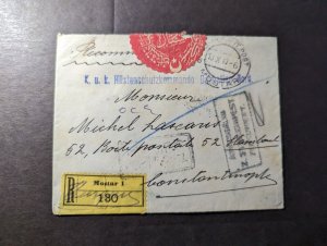 1917 Registered Bosnia and Herzegovina Military Cover Mostar to Constantinople