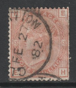 GB Scott 87 - SG163, 1880 Victoria 1/- Plate 13 E-H used trimmed perfs