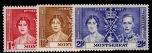 MONTSERRAT GVI SG98-100, 1937 CORONATION set, M MINT.