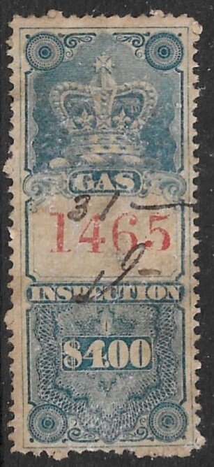 CANADA 1875 $4.00 GAS INSPECTION REVENUE VDM FG7 Used