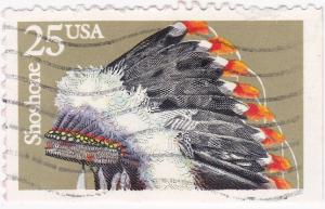 USA -1990- Indian Headress-Shoshone- 25c used - Scott #2505