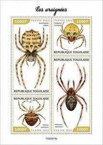 Togo - 2022 Spiders, Starbellied, Common Orb-weaver - 4 Stamp Sheet - TG220218a