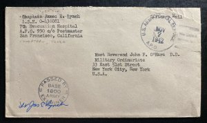 1942 Tonga Toga Island US Army Postal Service Cover To NY USA Capt J Lynch Sign