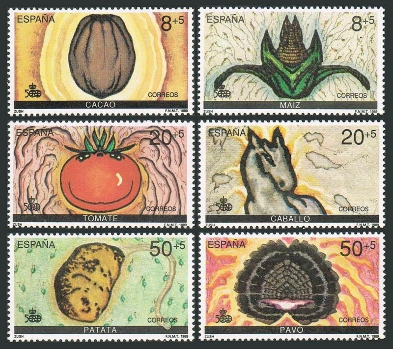 Spain B153-B158,MNH.Michel 2909-2914. Discovery of America-500.Cocoa,Corn,Turkey 