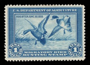 US STAMPS # RW1 DUCK MINT OG H VF CAT. $400 LOT #13355