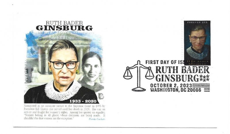 5821 Ruth Bader Ginsburg Panda Cachets, pictorial cancelled, FDC