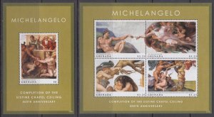 GRENADA Sc # 3875-6 CPL MNH SHEET of 4 + S/S SISTINE CHAPEL by MICHELANGELO