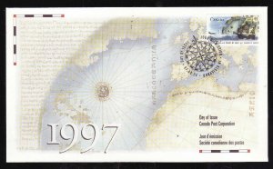 Canada-Sc#1649-stamp on FDC-Ships-John Cabot-1997-Maps-