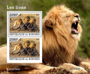 BURUNDI - 2022 - Lions - Perf 2v Souv Sheet - Mint Never Hinged