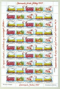 Denmark. 1985  Christmas Seal Sheet, Unfolded, Mnh. Train,Railway, Santa.