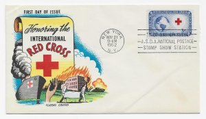 US 1016 (Me-11) 3c Red Cross single on FDC Fluegel Multi-Color Cachet ECV $75.00