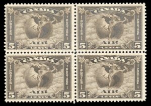 Canada #C2 Cat$360, 1930 5c dark brown, block of four, never hinged