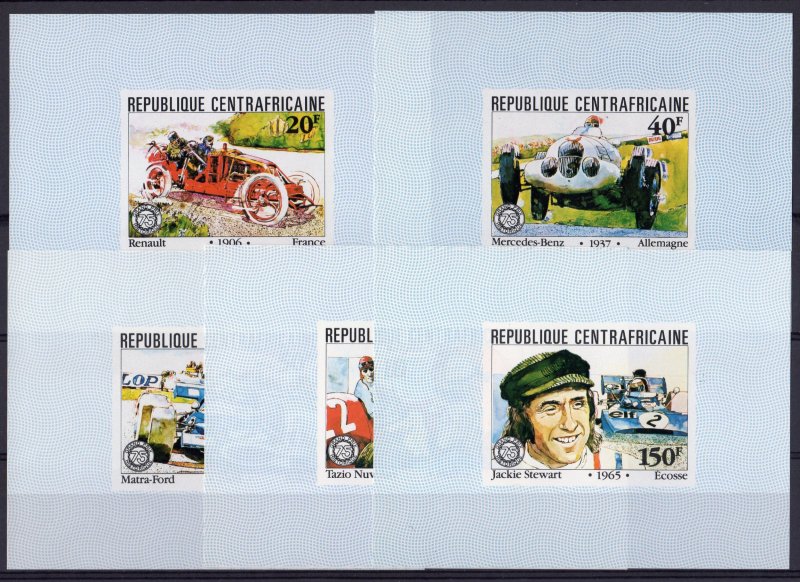 Central African Republic 1981 Sc#470/474 CARS-RACING DRIVERS 5 DELUXE S/S IMPERF