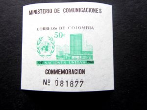 Columbia Numbered Souvenir Sheet, 150th Anniv of the U.N, Mint/NH/VF #725, 1960