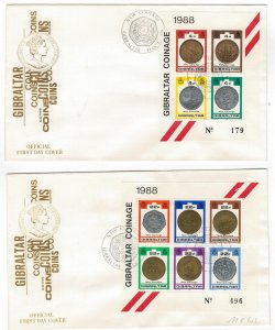Gibraltar 1989 FDC Stamps Souvenir Sheet Scott 556-557 Coins