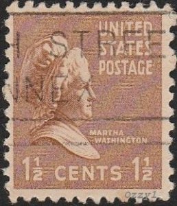 USA #805 1938 1-1/2c Brown Martha Washington USED-NH.