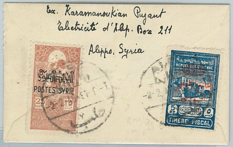 58938 - SYRIA - POSTAL HISTORY: OVERPRINTED REVENUE STAMPS on COVER 1946