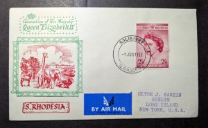 1953 Southern Rhodesia Coronation Cover Salisbury to Long Island NY USA