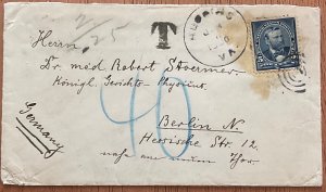 US #281 Used on Postage Due Cover “T” Transit VA to Germany 1/2/1900 LB