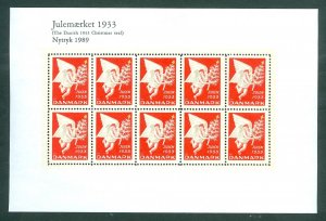 Denmark.  Christmas Seal Souvenir Sheet 1933/89 Reprint. Mnh.