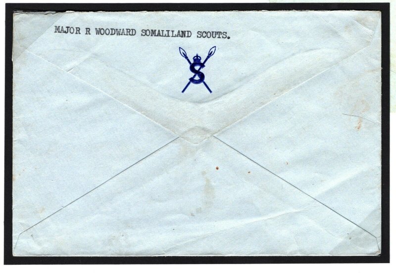 SOMALILAND SCOUTS Cover *CROWN/SPEARS* Military Crest KGVI Air Mail 1953 MC214