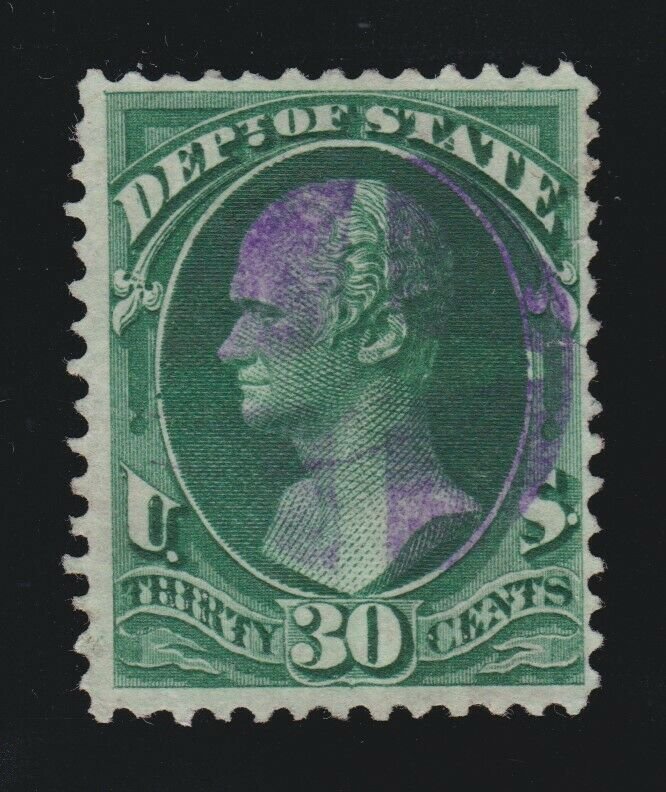 US O66 30c State Department Used w/ Violet Quartered Cork Cancel SCV $185