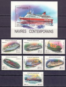 Madagascar. 1994. 1752-58 bl264. Ships. MNH. 