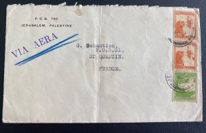 1932 Jerusalem Palestine Commercial Airmail cover to St Quentin France