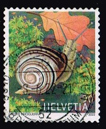 Switzerland 2022,Sc.#1856 used Brown-lipped Snail (Cepaea nemoralis)