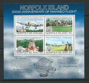 NORFOLK ISLAND SGMS308 1983 BICENTENARY OF MANNED FLIGHT MNH