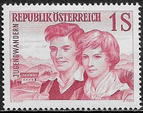 Austria #652 MNH Stamp - Youth Hikers and Hostel