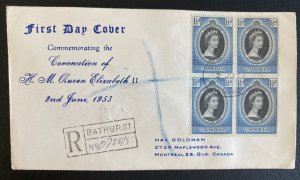 1953 Bathurst Gambia First Day Cover Queen Elizabeth 2 coronation Stamp Block