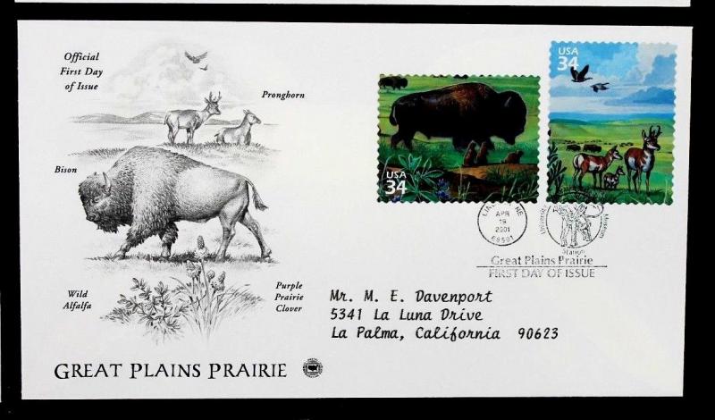 US STAMP SC #3506a-j GREAT PLAINS PRAIRIE FDC - LOT OF 5 2001
