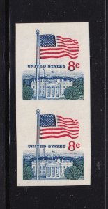 1971 Imperforate vertical pair Sc 1338Fj 8c Flag, White House error MNH