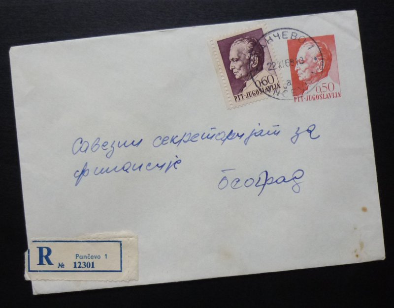 Yugoslavia 1968 Uprated Registered Postal Stationery from Pancevo to Beograd A1