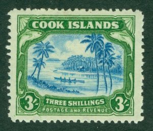 SG 145 Cook Islands 1944-46. 3/- greenish-blue & green. Lightly mounted mint...