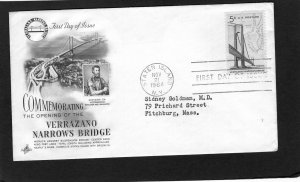 1258 Verrazano-Narrows Bridge, FDC Art Craft cachet addressed