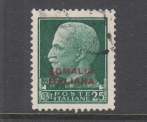 Somalia Sc 136 used. 1931 25c stamp of Italy with 2 line red overprint, sound